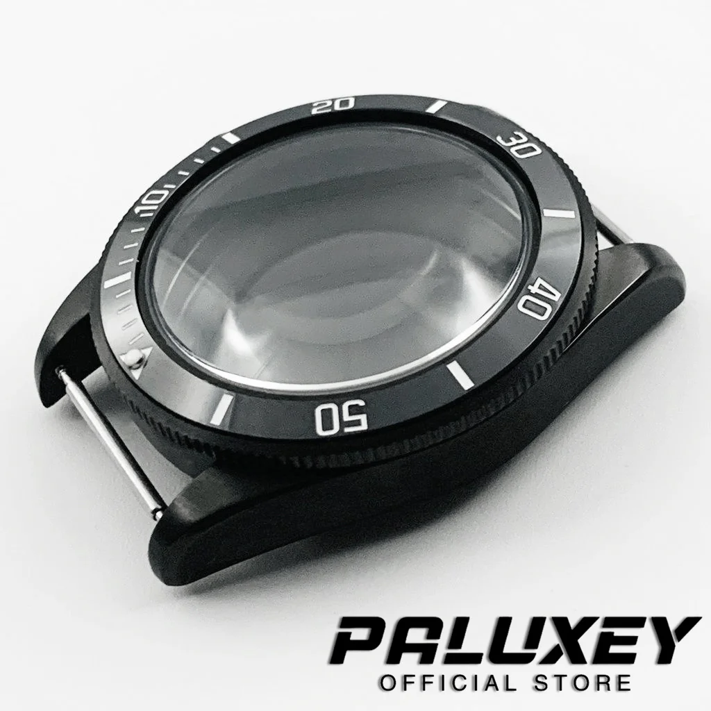 BB58 Schwarzes PVD 39-mm-Gehäuse, gewölbtes Saphirglas, wasserdichtes Edelstahl-Uhrengehäuse, passend für NH34 NH35 NH36 ETA2824 Uhrwerk, 20 ATM