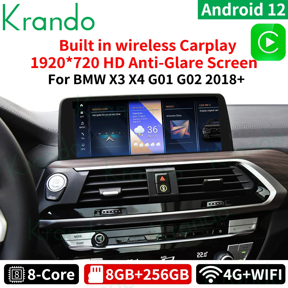 

Автомобильный радиоприемник Krando Android 11,0 6G 128G 10,25 для BMW X3 X4 G01 G02 2018 2019 2020 EVO, мультимедийный беспроводной Carplay