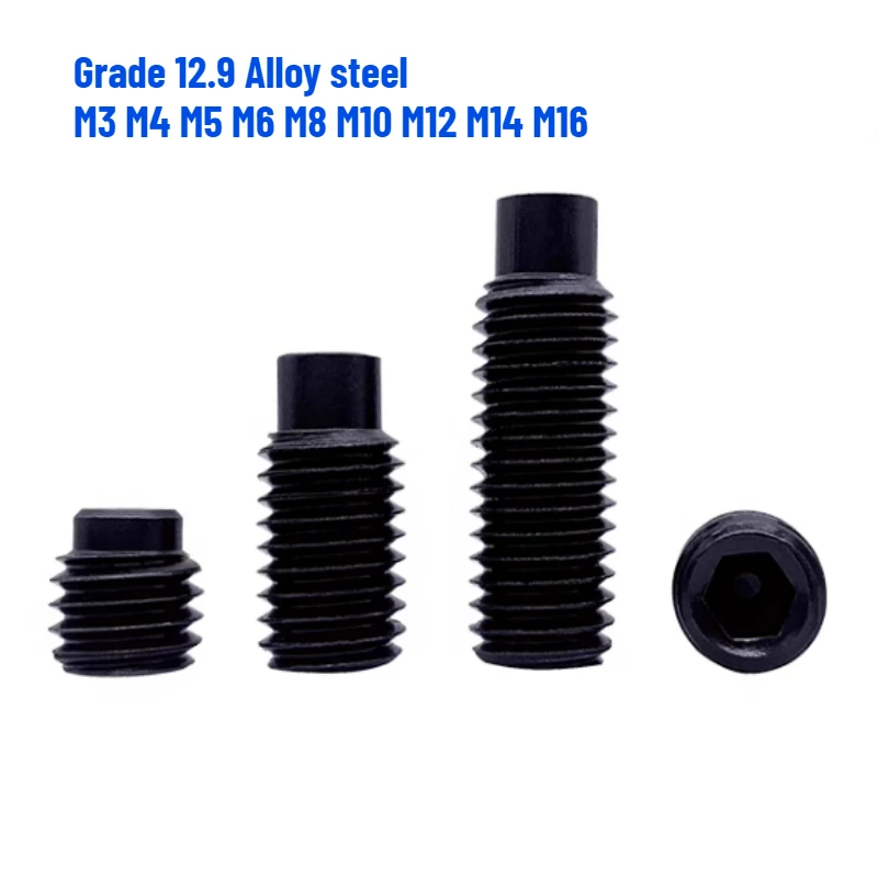 10-500pcs M3 M4 M5 M6 M8 M10 M12M14 M16 Grade 12.9 Black Hexagon Socket Screws Head Set Screw Convex End Machine Bolts GB79