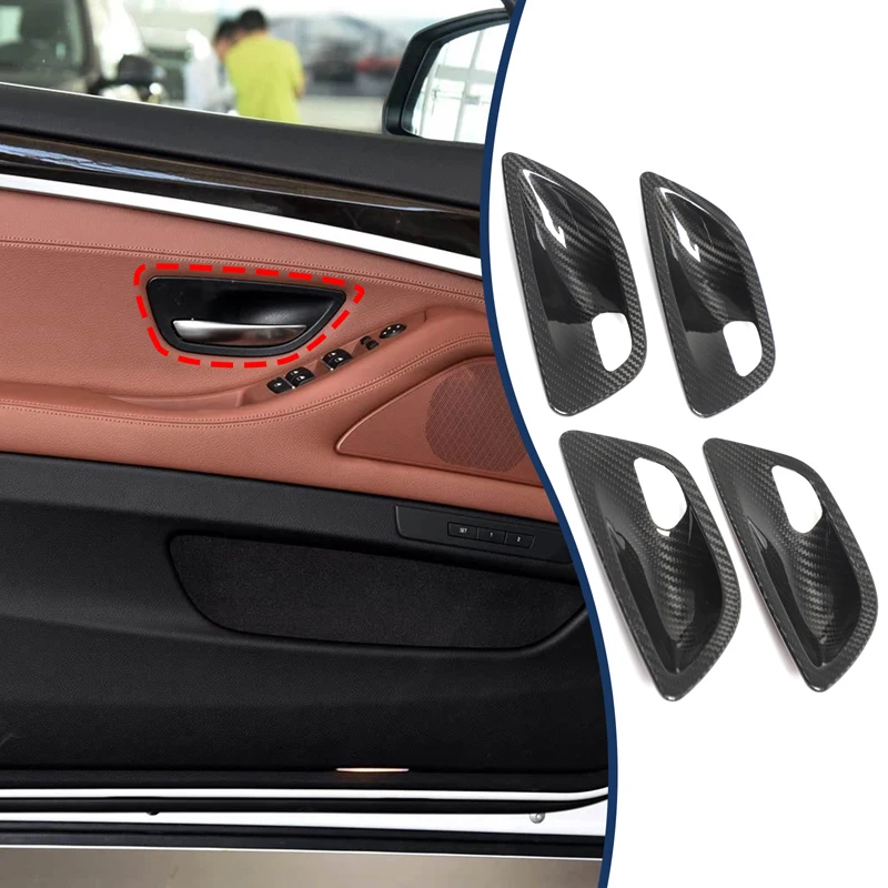4-piece Set Real Carbon Fiber For BMW 5 Series F10 2011-2017 Car Interior Door Bowl Decorative Sticker Car Interior Accessories