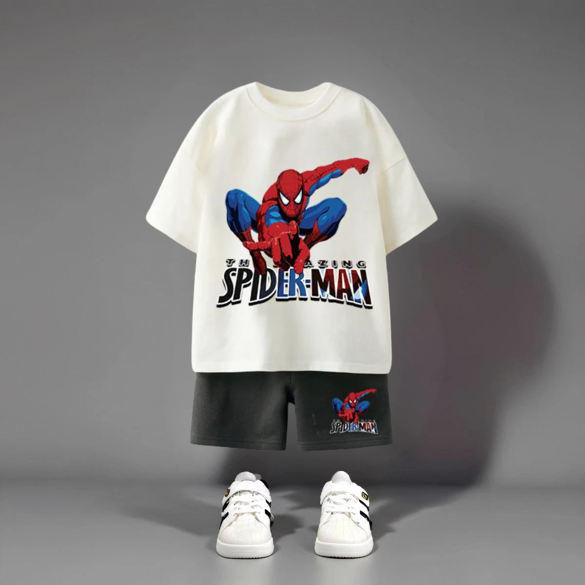 Spider Man Pattern T-shirt + Shorts 2pc/set Boy Clothes Summer Fashion Cartoon Casual Tracksuit Outfits Boutique Children's Wear image 3