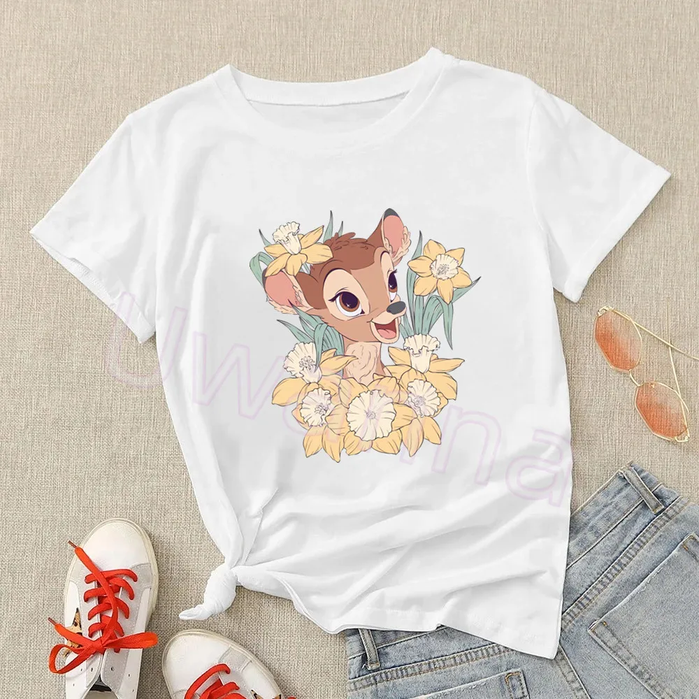 Cartoon Bambi T Shirt Women Kawaii Deer T-shirt Manga Girls Harajuku Clothes Cute Animal Short Sleeve Tops Summer Casual Tee