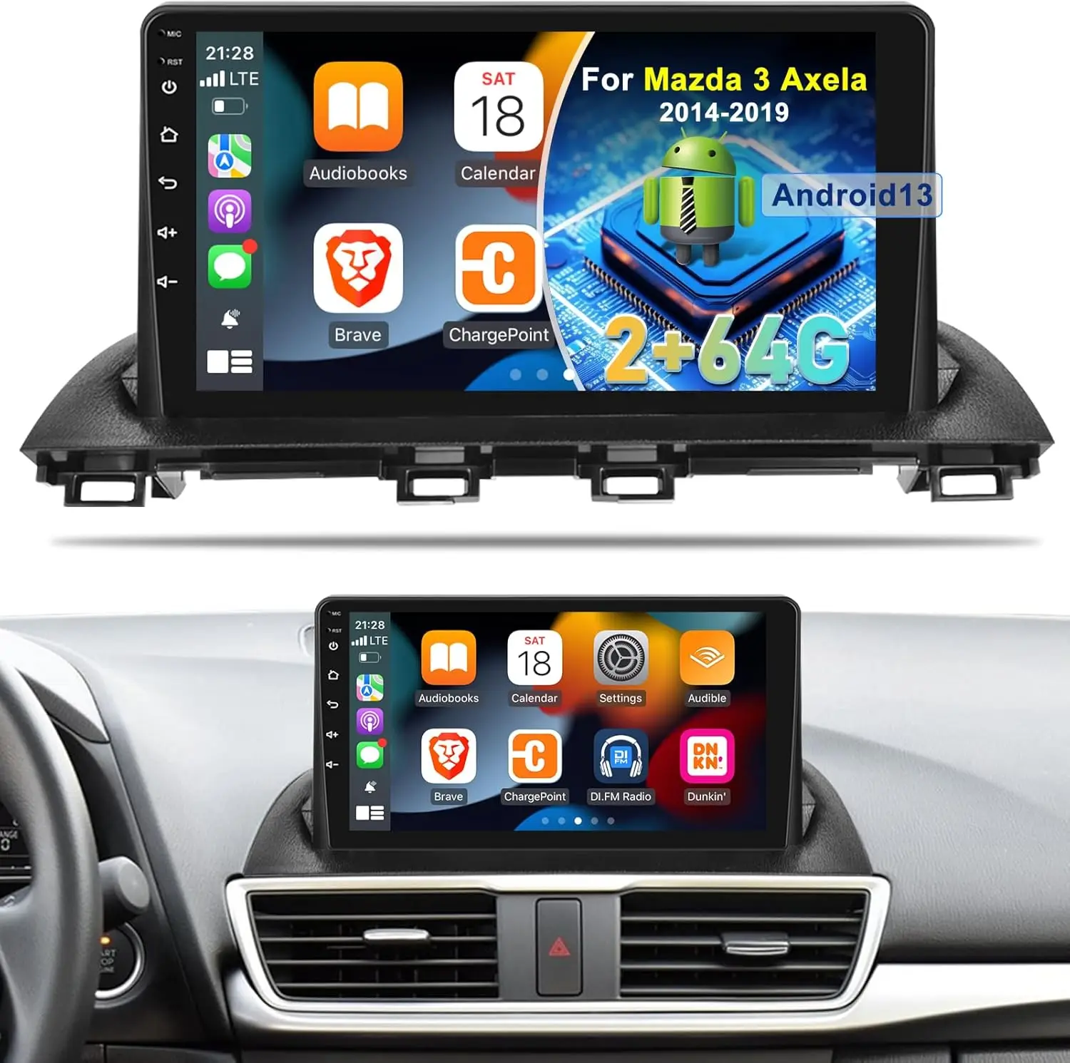 

for Mazda 3 Axela 2014-2019 9" Touchscreen Android 13 Stereo Carplay/Android Auto/HiFi Audio/SWC/GPS/Bluetooth+AHD Backup Camera