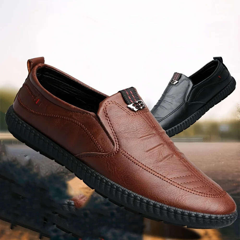 

ventilate rise fallow Solid Casual Loafers With PU Uppers, Wear-resistant Lightweight Slip On Comfy Shoes For Outdoor Walkin