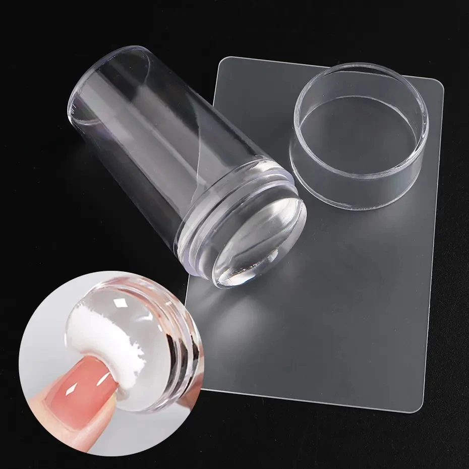 Transparent Nail Stamper With Scraper 2pcs Jelly Silicone Head Stamp for French Nails Printing Nail Art Stamping Plate Manicure