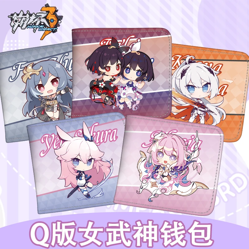 Game Honkai Impact 3 Elysia Seele Kiana Kaslana Fu Hua Cosplay Coin Purse PU Folding Wallet Card Holdr Billfold Student Gift