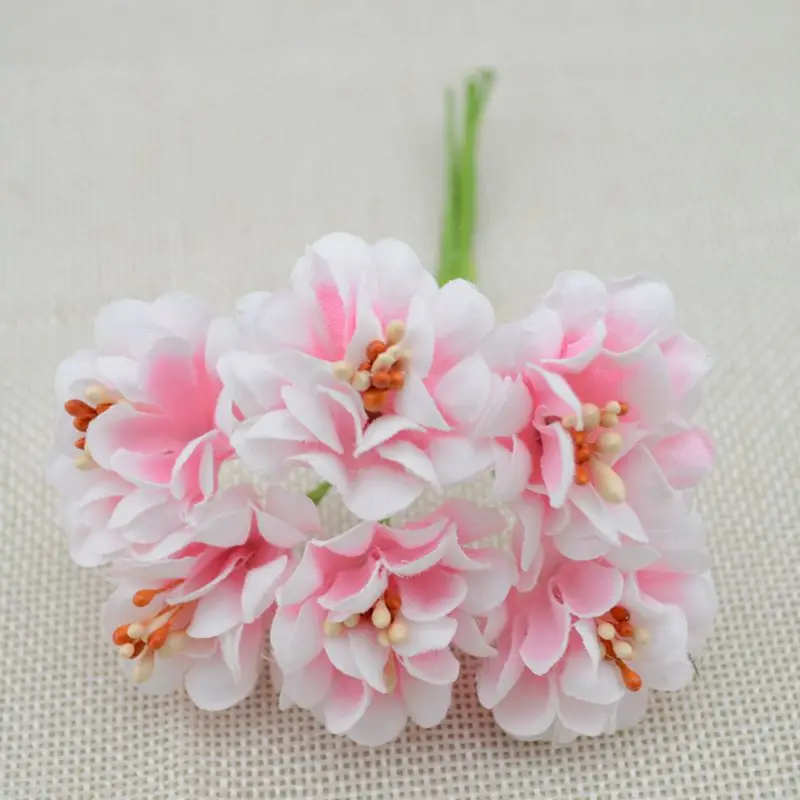 6 Stück gefälschte Pflanzen Seide Farbverlauf Staubblatt handgemachte künstliche Blumen Blumenstrauß Hochzeitsdekoration DIY Kranz Geschenk Scrapbooking Handwerk