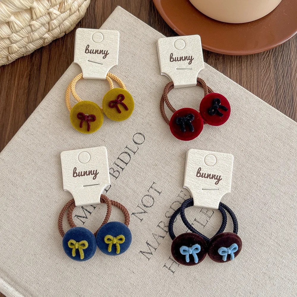 

2 шт., замшевая пуговица с бантом, эластичная повязка для волос, детская веревка для волос, галстук, резинка, детский держатель для хвоста, головные уборы, аксессуары для волос для девочек