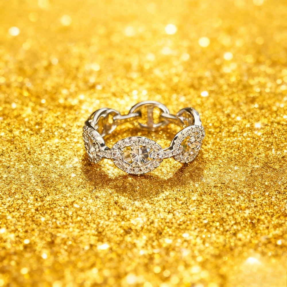 

Модные аксессуары 2021, кольцо-цепочка для пары, серебристо-белое обручальное кольцо. Праздничные подарки