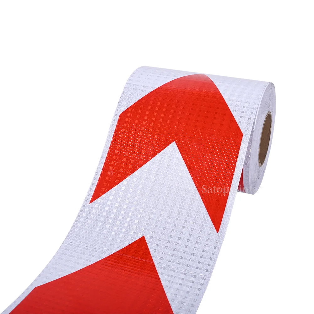 20cm*5m Arrow Self-Adhesive Reflective Strip Stickers White-Red Road Warning Waterproof Tapes Decoration Film For Trucks Parking