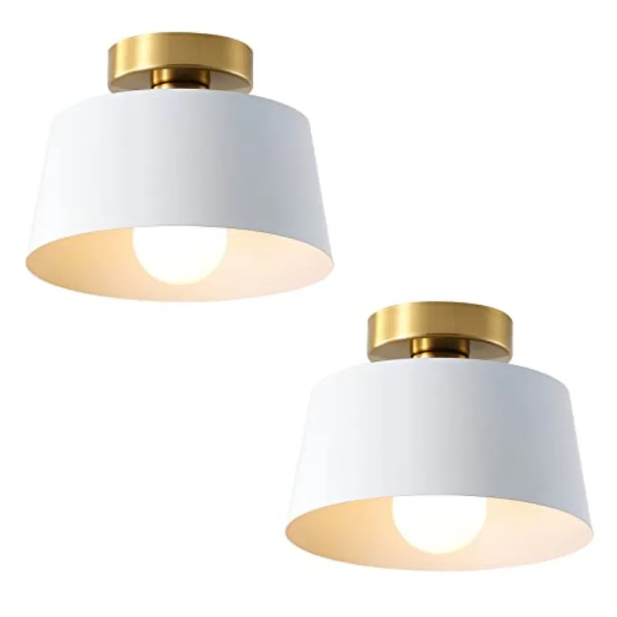 

Ceiling Light Fixture, Hallway Ceiling Light with Gold Plate and Shade, Modern Simple Style Porch Light Fixtures Semi Flush Mou