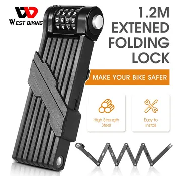 WEST BIKING 자전거 접이식 체인 잠금 장치, 도난 방지 콤비네이션 잠금 장치, 중장비 안전 오토바이, MTB 도로 사이클링 전기 잠금 장치