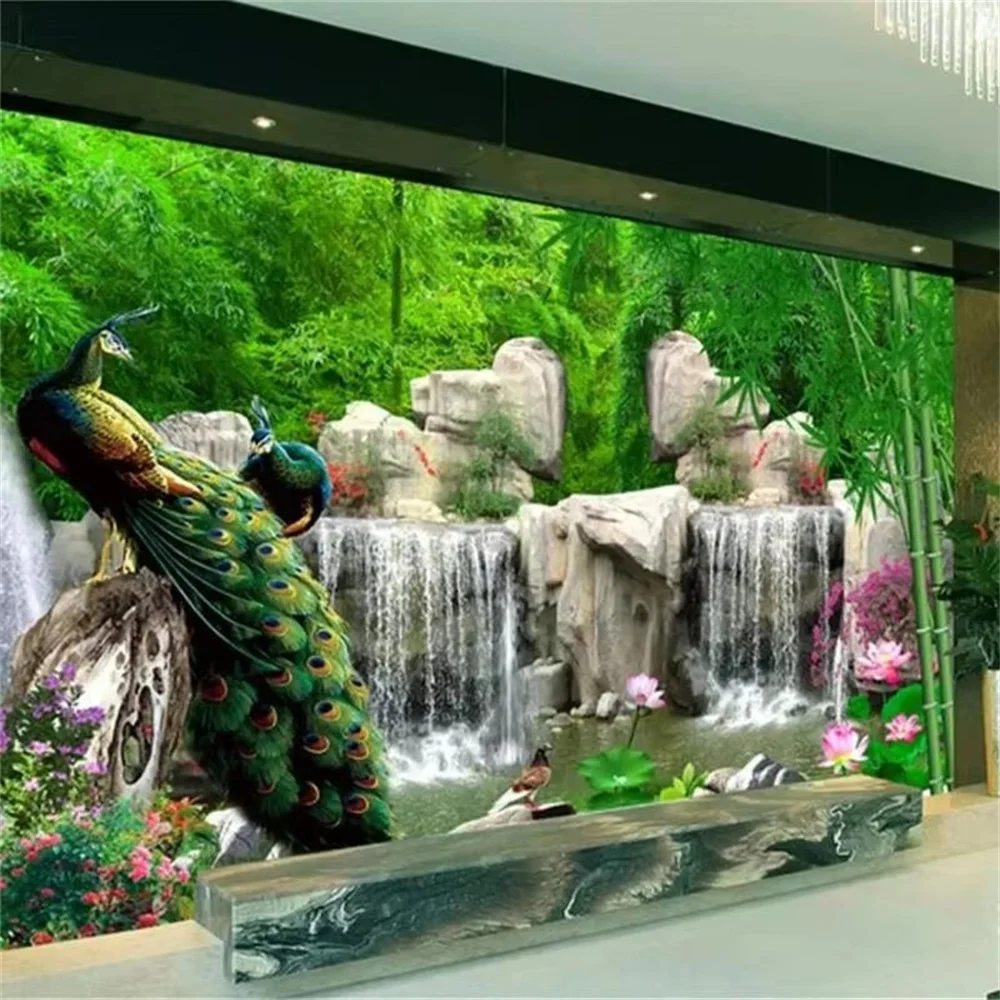 

Custom wallpaper 3d bamboo forest rockery peacock fresh living room background Southeast Asian elephants wallpapers home decor