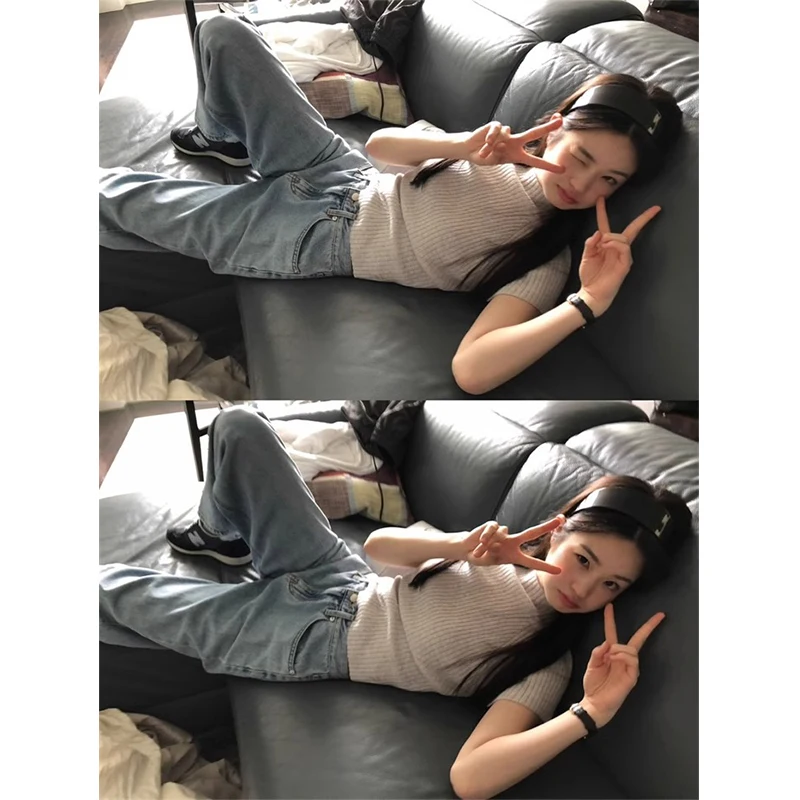 Suéter de Punto de Manga Corta con Cuello Alto a Media Altura, Estilo Dulce y E para Mujer, Corte Regular, Dongda Gate...