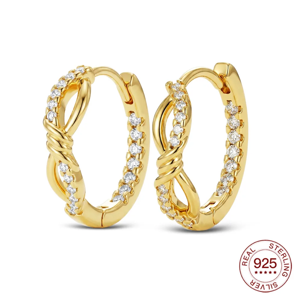 New 925 Sterling Silver Earrings Infinity Twist Hoop Earrings Original Earring For Ladies Fashion Friends Party Daily Wear Gifts