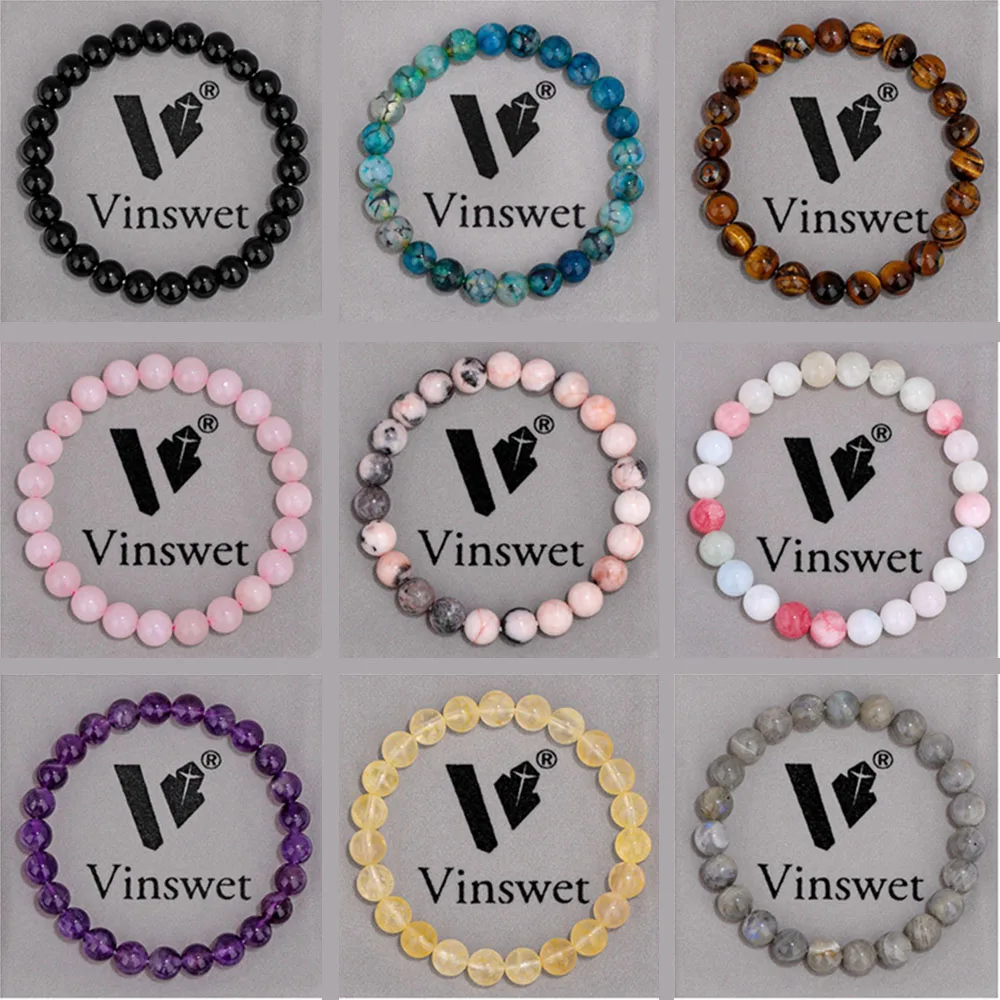 8mm Natural Stone Bead Bracelets For Women Men Amethysts Labradorite Turquois Citrines Yoga Meditation Bracelet With Velvet Bag