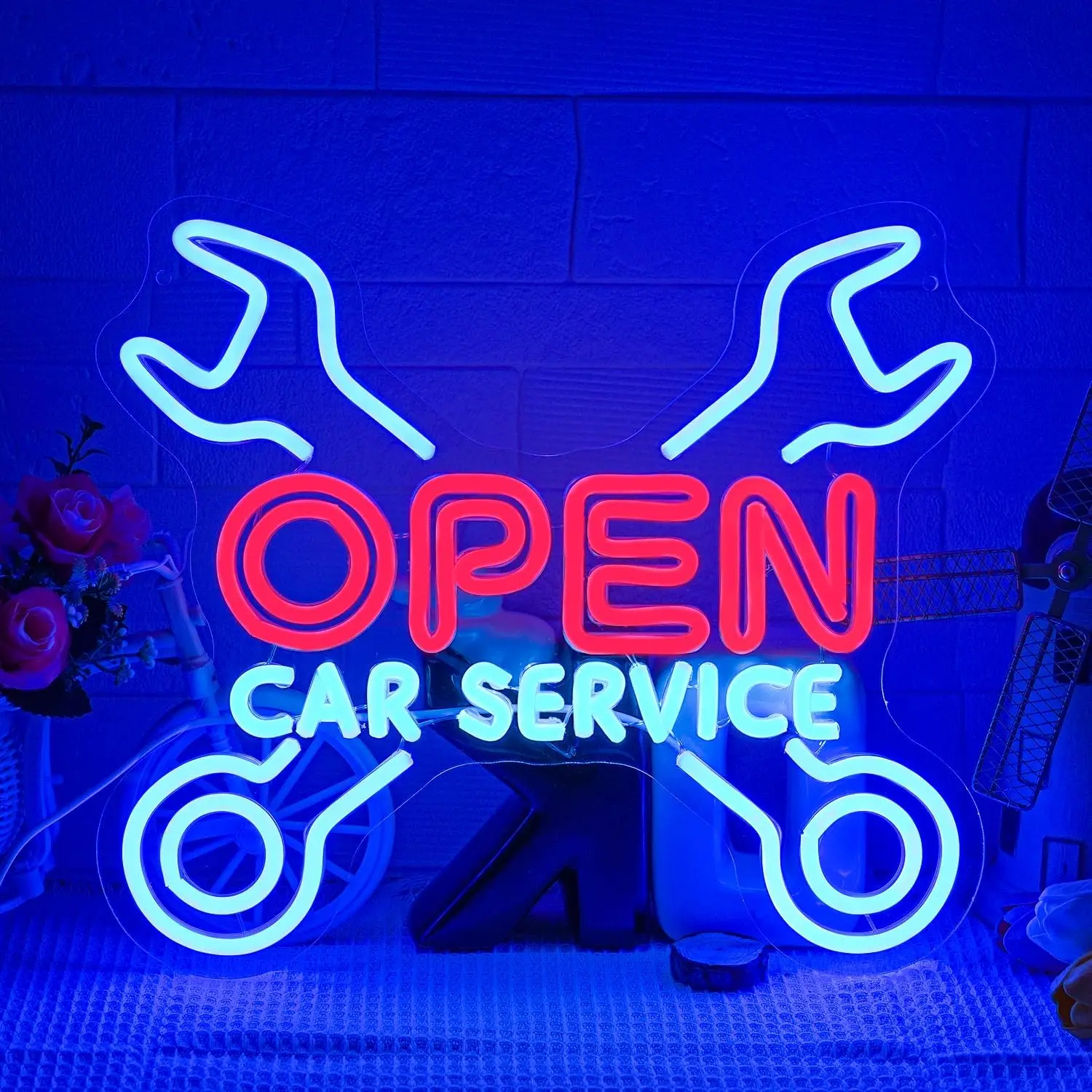 

LED Car Service Open Neon Sign for Wall Decor USB Dimmable Car Garage Neon Light for Car Repair Shop Man Cave Car Workshop Decor