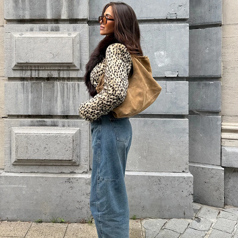 Damen Leoparden-Kunstpelz-Kurzjacke Vintage Stehkragen Knopf-Kurzmantel Langarm-Oberbekleidung 2026 Neue Street-Lady-Jacken – Detail 12