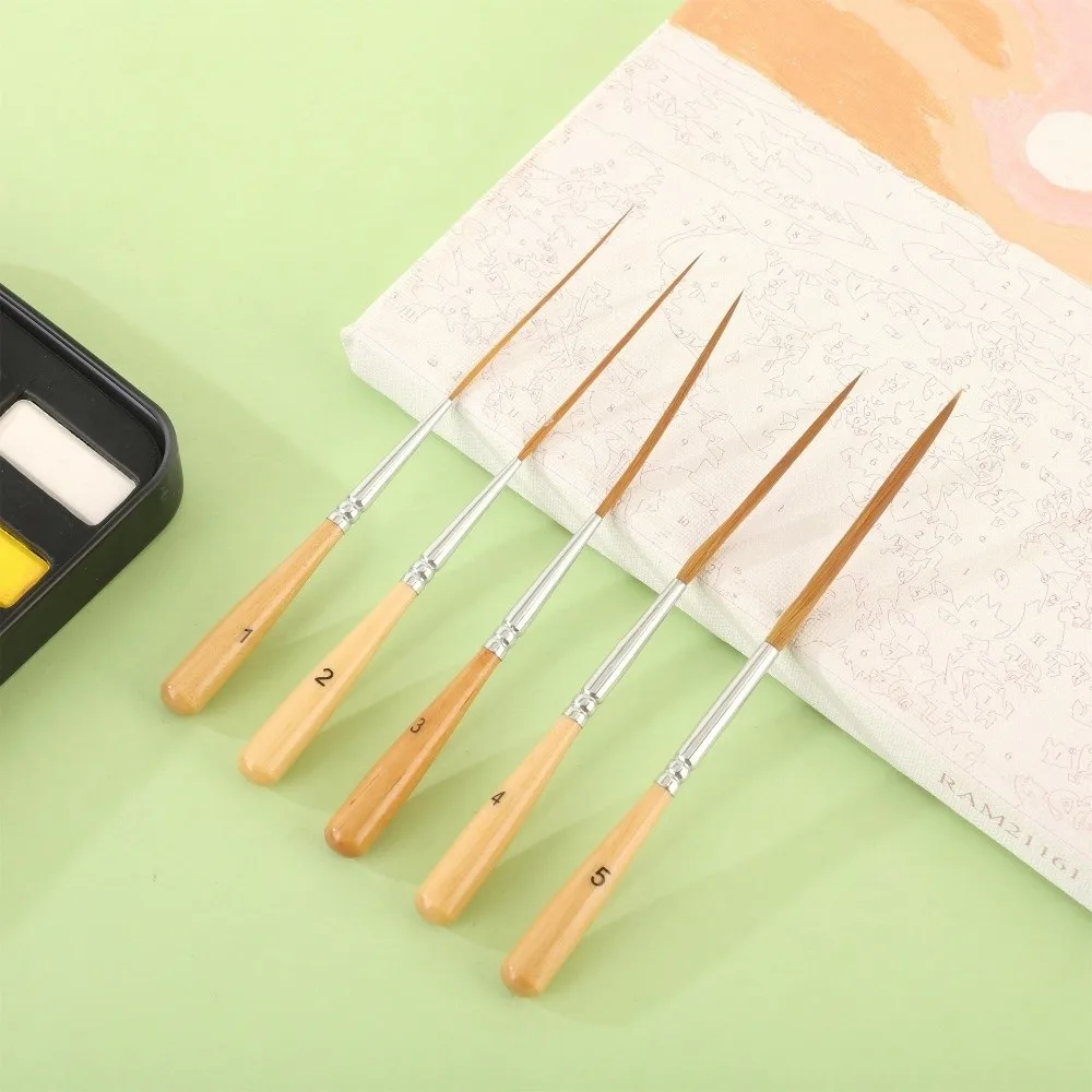 5Pcs Soft Elastic Bristles Long Line Brush Set Wood Handle Smooth Strokes Watercolor Drawing Brushes Creating Edge Border