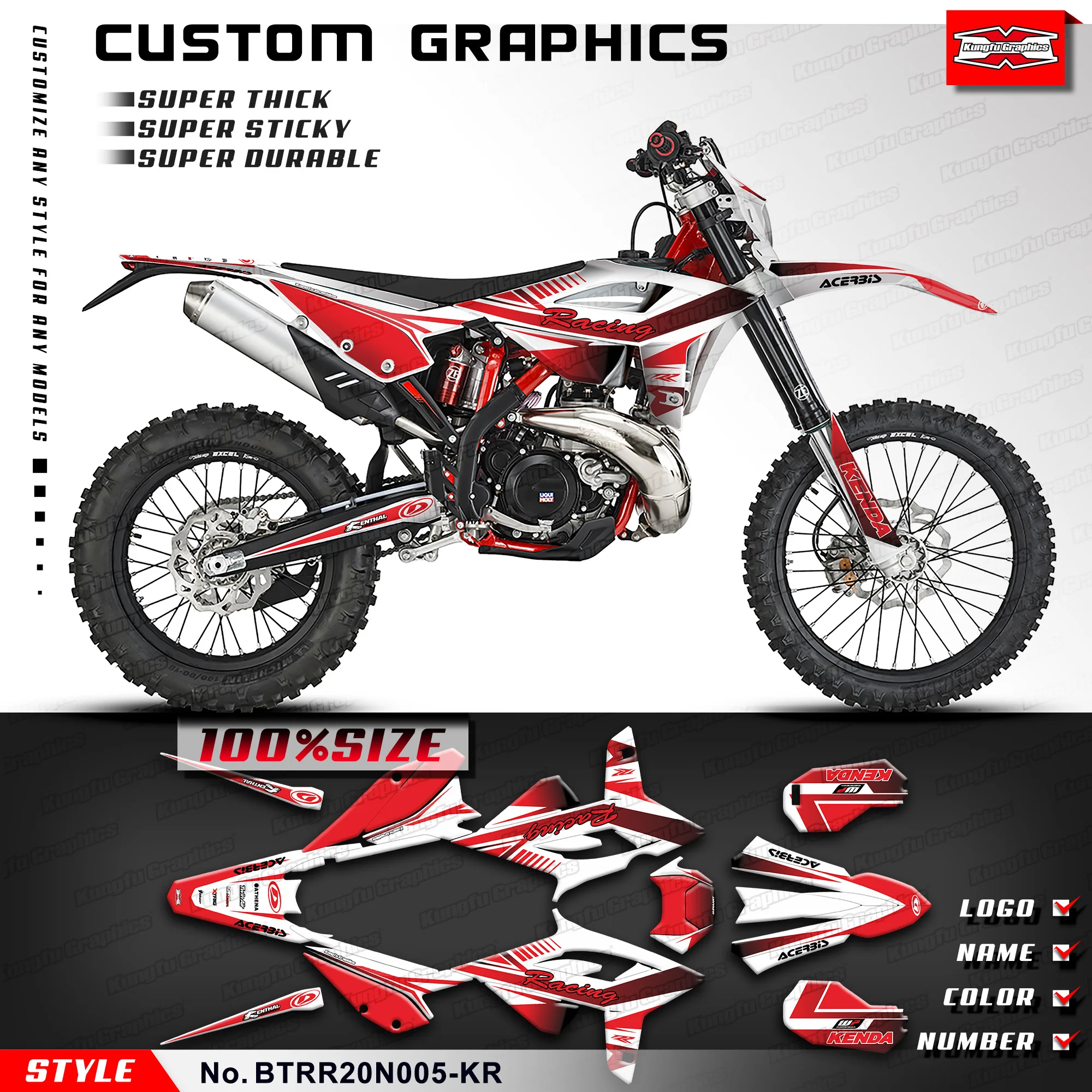 KUNGFU GRAPHICS Dirtbike Graphics Racing Sticker for Beta RR 2020 2021 2022 2023 2024, Rebuild, BTRR20N005-KR