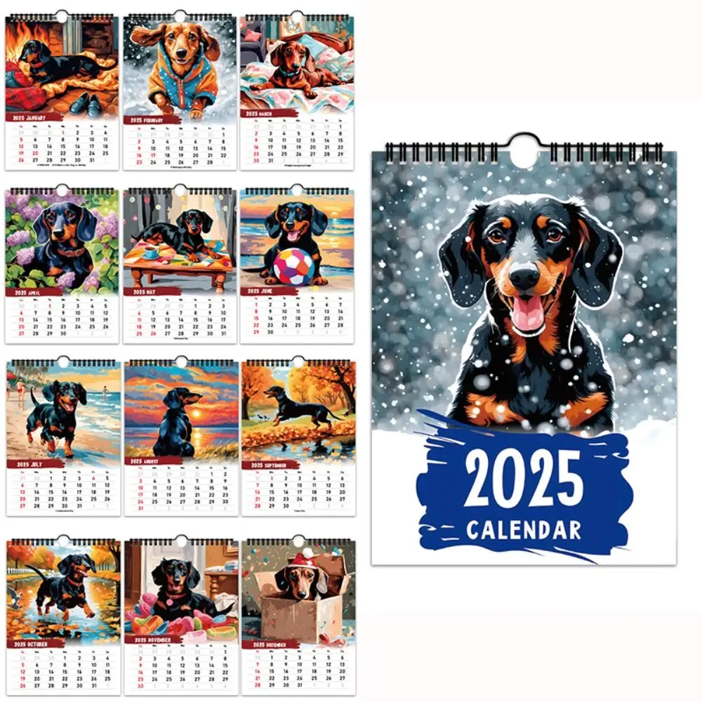 2025 Dachshund Calendar Daily Weekly Monthly Planner Paper Hanging Wall Calendar Gift Home Decor New Year Gift