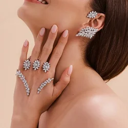 Stonefans Elegant Zircon Flower Hand Palm Bangle Wedding Accessories Adjustable Bridal Cuff Open Bracelet Finger Hand Jewelry