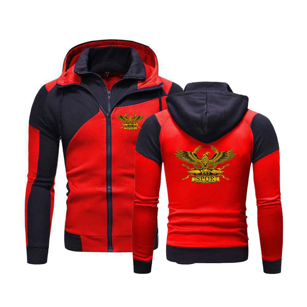 

2024 SPQR Roman Gladiator Imperial Golden Eagle Autumn Men Fashion Harajuku Color Matching Hooded Comfortable Hoodies Print Coat