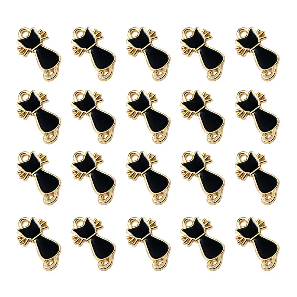 

20 шт. подвесок-шармов в виде кошачьих ушек из сплава, тонкая работа, для изготовления ожерелий, браслетов, ювелирных изделий, черные подвески-шармы из сплава