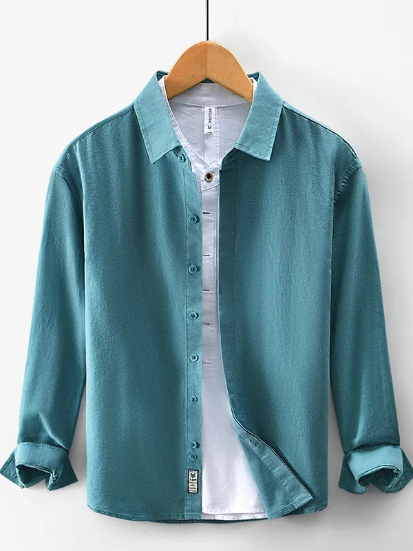 

Men's Casual Breathable Lightweight Color Shirt Spring Summer Japanese Retro Style Fashionable Loose Fit Long Sleeve Co...