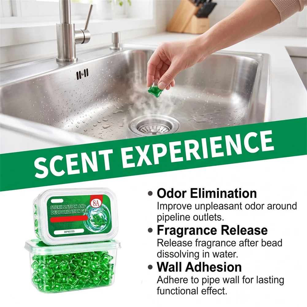 Pipe Sink Drain Deodorizer Long-Lasting Fresh-Scent Sewer Odor Removal Pearls Cleaner For All Pipes And Septic Tanks
