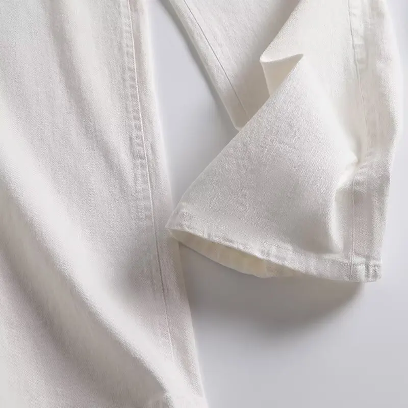 Afslankende witte jeans met hoge taille, retro Amerikaanse stijl, rechte broek met wijde pijpen voor lente en zomer