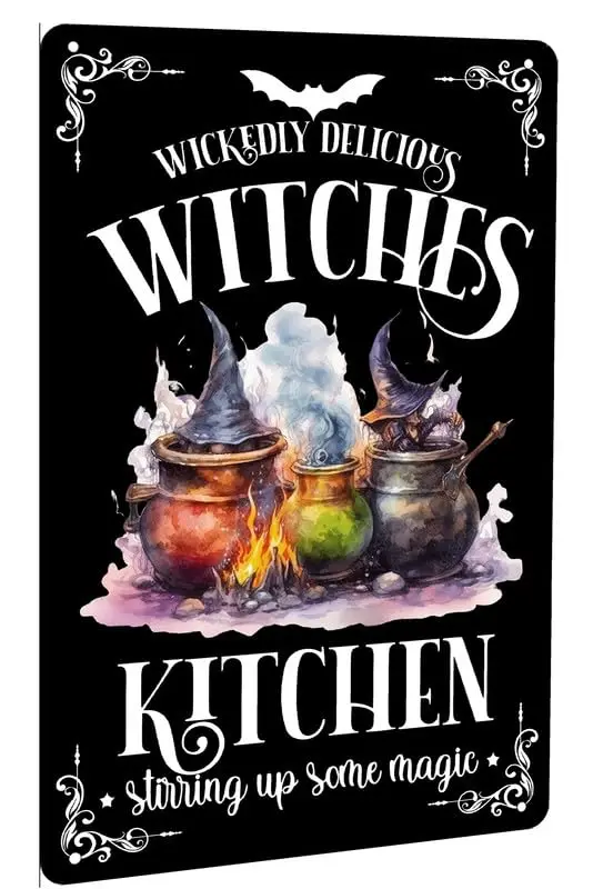 Wickedly Delicious Witches Kitchen Stirring up Some Magic Metal Sign Witchy Gothic Decor for Home Kitchen Dining Room Halloween 