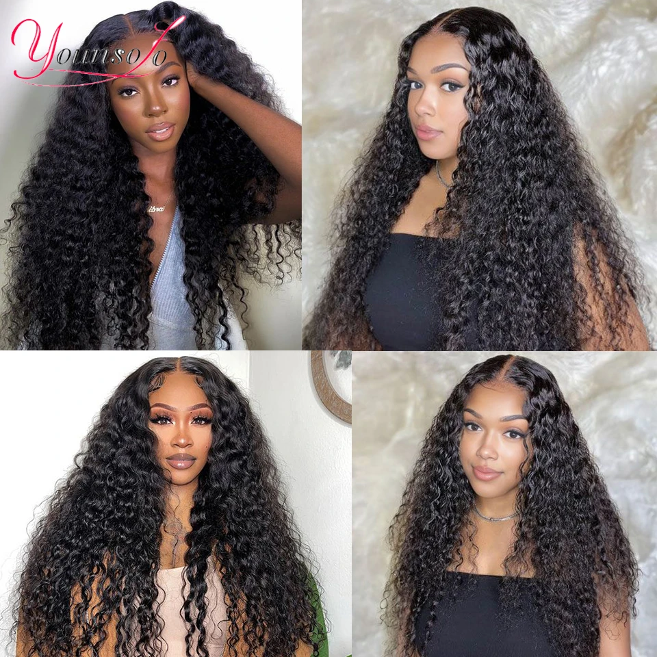 Younsolo Water Curly Bundles 3/4Pcs Brazilian Human Hair Wave Bundles Natural Black For Woman Double Weft Weave Hair Extensions