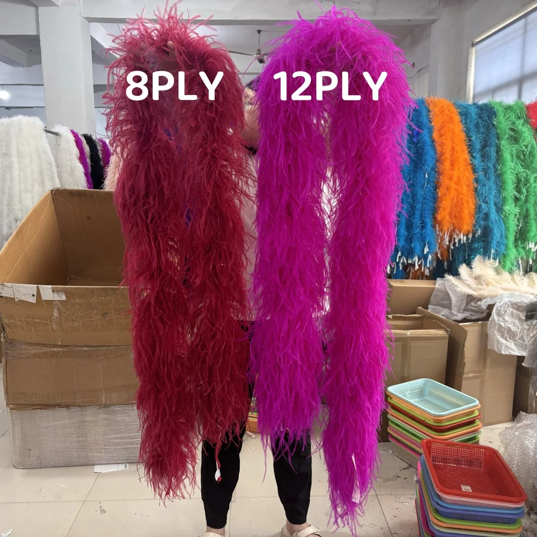 2Meter/Lot Red Ostrich Feathers Boa 4 6 8 10 12 Ply Fluffy Plumes Scarf for Wedding Party Clothing Show Feather Decoration Shawl