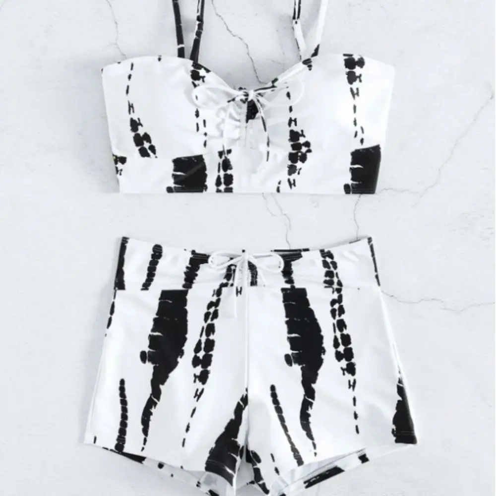 Tie Dye High-Waist Bikini Set Cross-Border Flat Angle Trendy Swimwear Sexy Design High Waist Shorts Separate Swimsuit