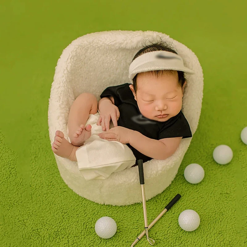 Golf Theme Newborn Photography Props Cool Baby Boy Sunglasses Hat Shorts Set Golf Clubs Props Infant Photo Shoot Accessories