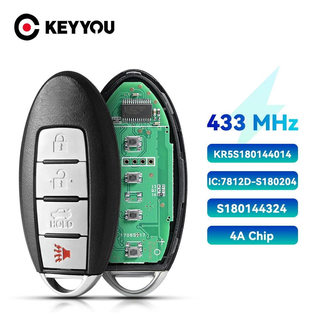 

KEYYOU 433.92Mhz PCF7953X 47 / 4A chip KR5S180144014 4/5 Buttons Smart Car Remote Key For Nissan Altima Maxima Murano 2013 2016