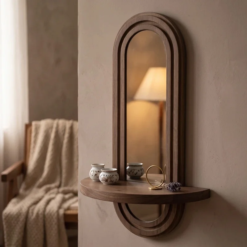 Arched Wall Mirror with Shelf Compact Framed Arched Mirror Lightweight Stylish for Entryway, Bedroom JJ4527