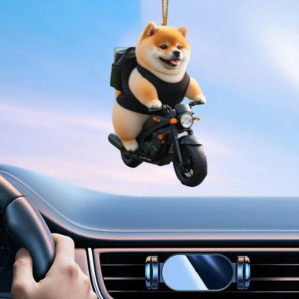 

Whimsical Dog Necklace Puppy Motorcycle Pendant Whimsical Dog Rearview Mirror Pendant for Car Decoration Acrylic for Christmas