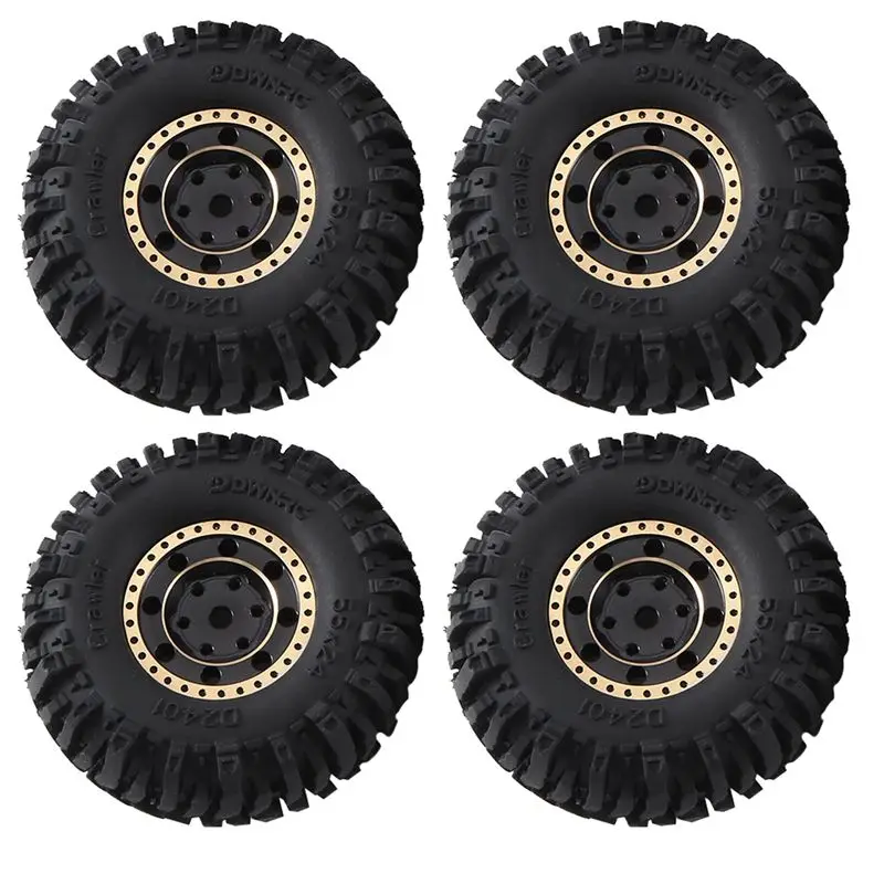 

AB53 4Pcs 55X22mm 1.0 Brass Wheel Rim Rubber Tire For 1/18 1/24 RC Crawler Car Axial SCX24 AX24 TRX4M FMS FCX24 Upgrade Parts
