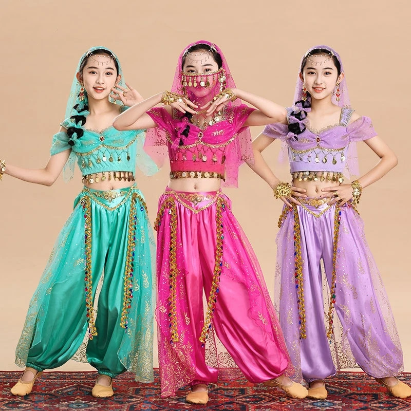 Traje de desempenho de halloween das crianças vestido de dança nacional roupas étnicas da menina dança do jardim de infância dança yindu eth outfit