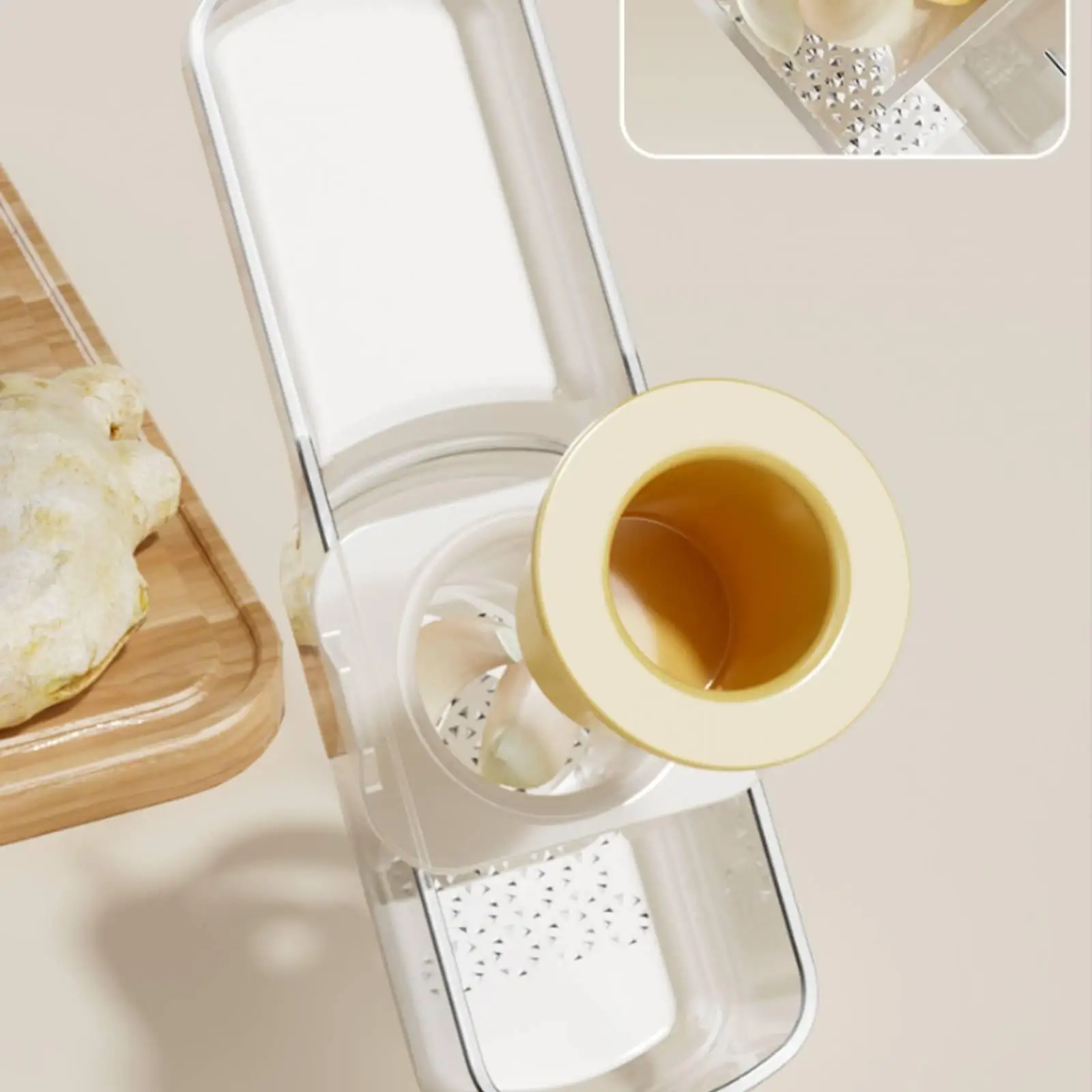 Mandoline 3-in-1 Schneidewerkzeug Ingwer-Knoblauch-Reibe Multifunktionsgerät Transparenter Behälter Gemüseschneider, Einfacher Griff