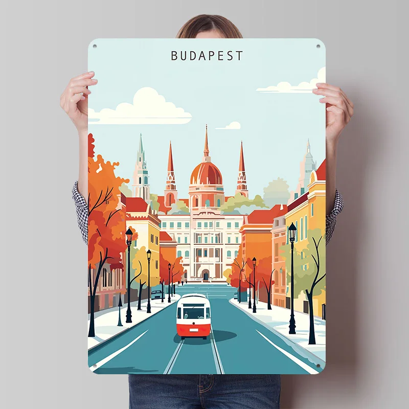 Travel to Budapest Printing Poster Customized Retro Wall Art Vintage Metal Signs for Room Modern Home Decoration Luxury House