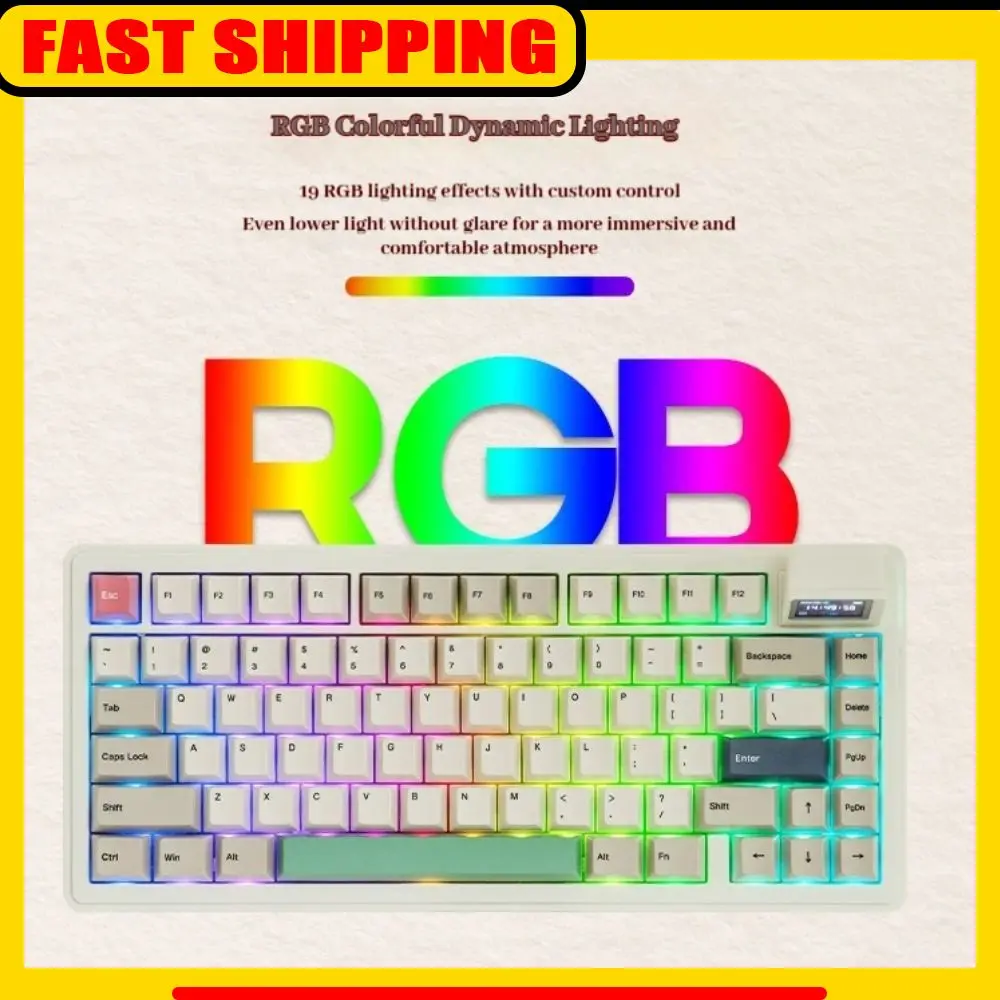 

Epomaker Rt82 Thri-Mode Display Screen Mechanical Keyboard Rgb Gateway Structure Custom Animation Hot Plug Customized Keyboard