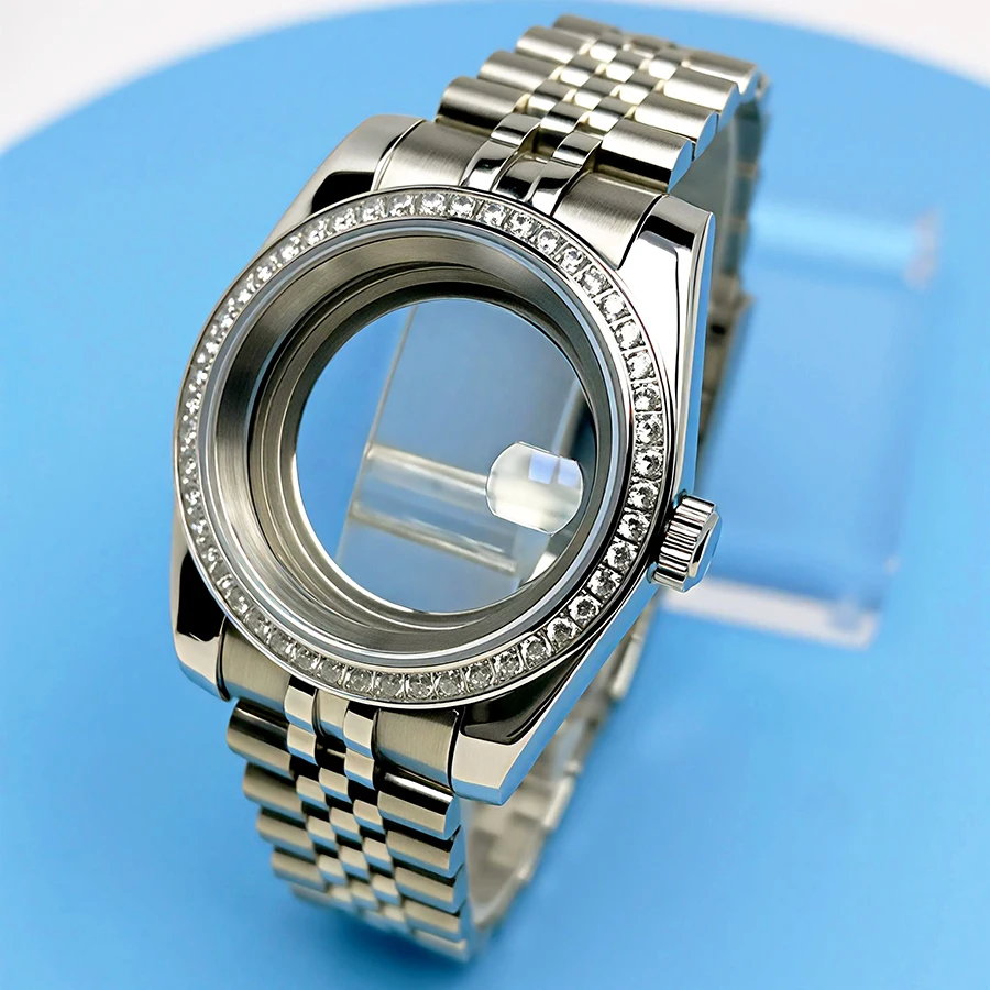 36/39mm DJ Style Diamond Bezel Watch Case For NH35 NH36, Sapphire Crystal, Fit Jubilee President Bracelet, Watch Mod Parts