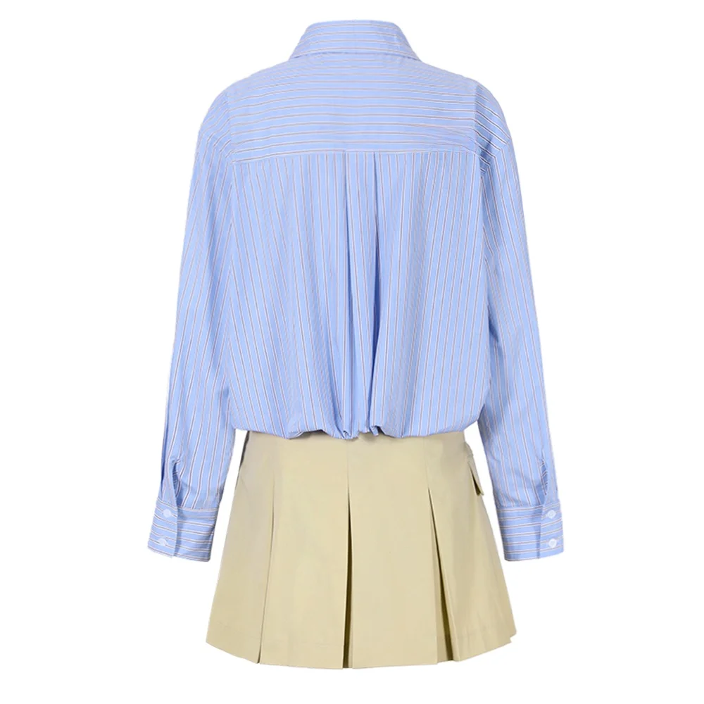   Conjunto de Saia Listrada STUDIO para Mulheres, Composição Longa, Estilo Casual, Nova Chegada Primavera 2024, Design em Camadas