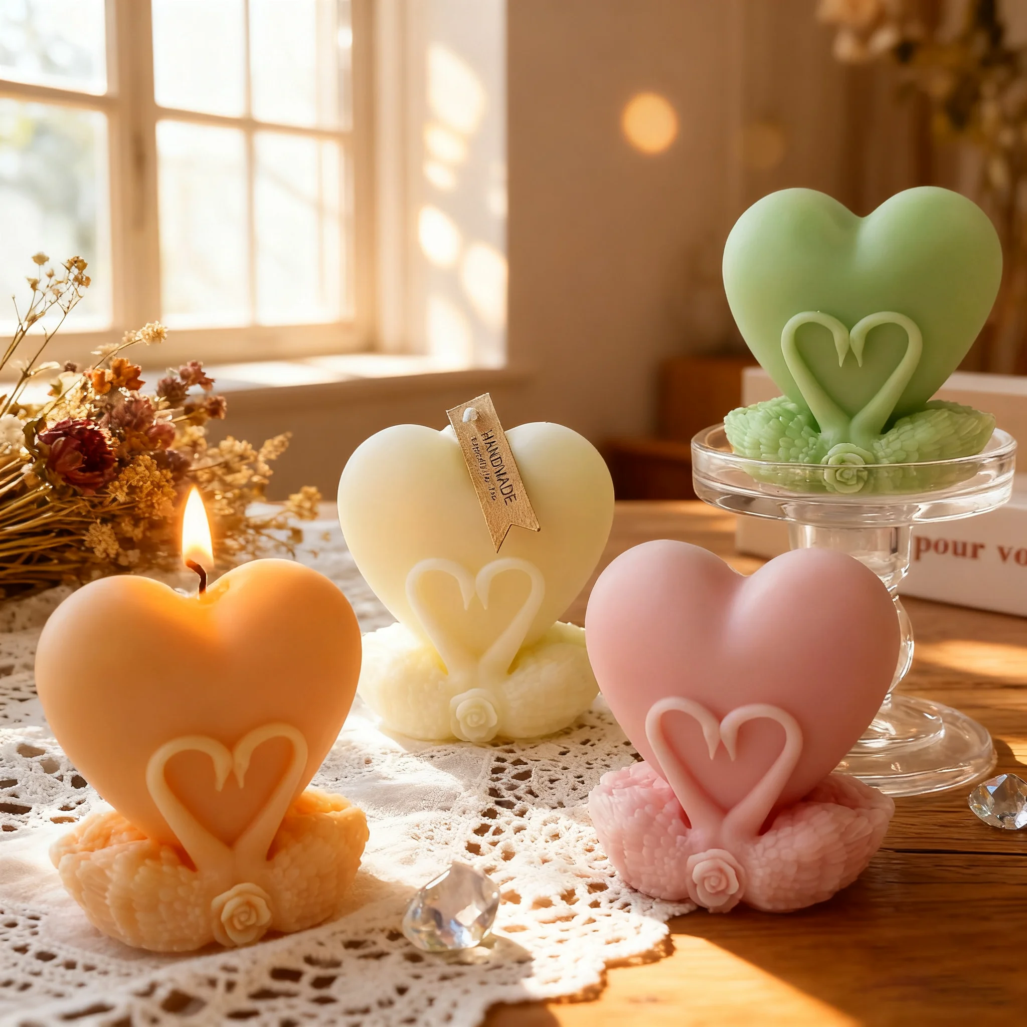 

Valentine's Day Heart Shaped Swan Silicone Mold 3D Swan Rose Aromatherapy Candle Resin Plaster Mould for Wedding Home Decor Gift