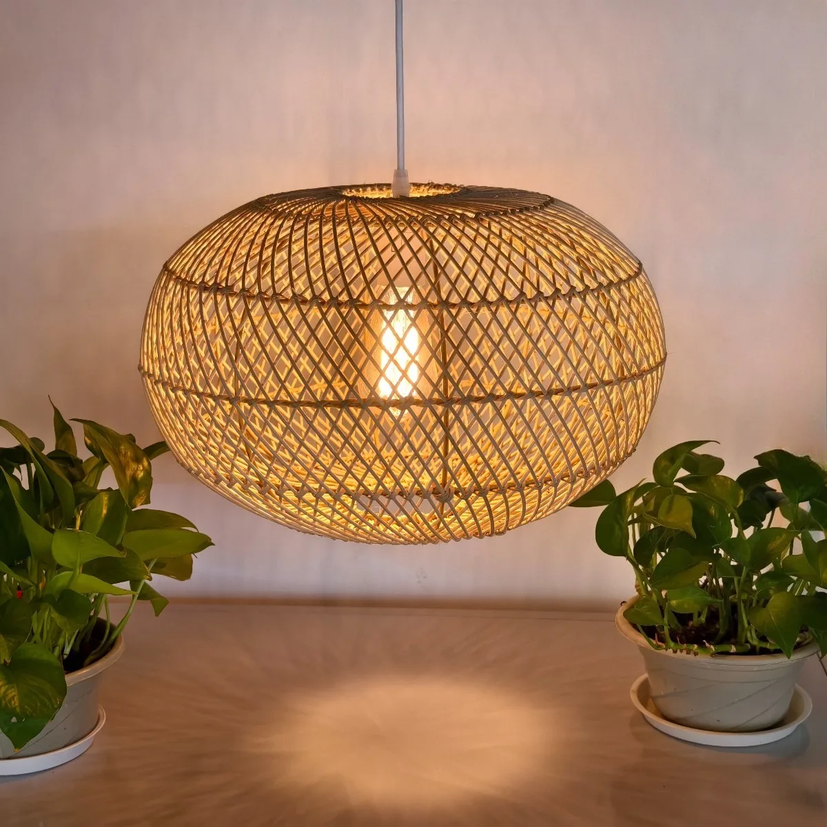 Lámpara Colgante de Ratán JOYINLED de 40 cm, Ratán Natural, Mimbre, E27, Lámparas de Araña, Pantallas Tejidas a Mano, Lámpara Colgante