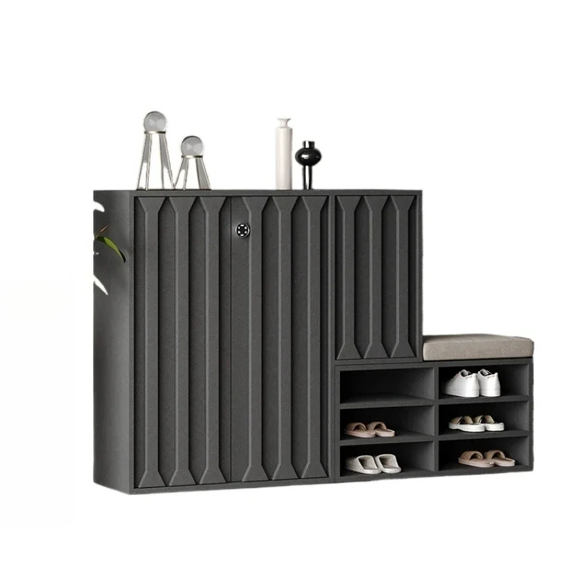 Solid wood shoe cabinet, integrated stool at the door of the home with password lock outside the door corridor shoe rack