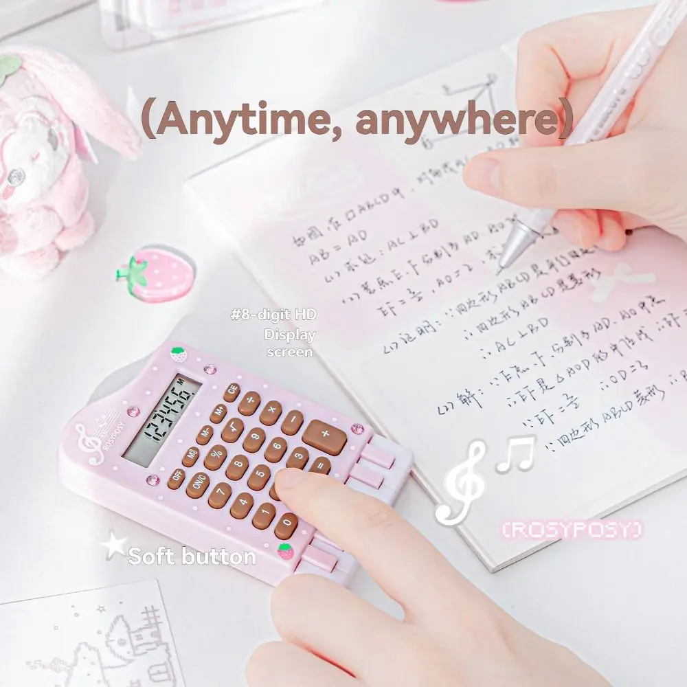 Cute Piano Shape Mini Calculator 8 Digits Portable Office Calculator Pocket Student Calculator Home and School